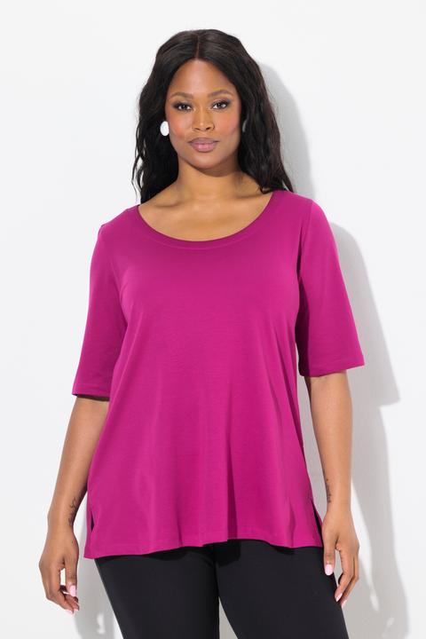 Immagine prodotto Ulla Popken T-shirt dal taglio svasato in cotone Pima con scollo a girocollo e maniche a 3/4 (42, 44)