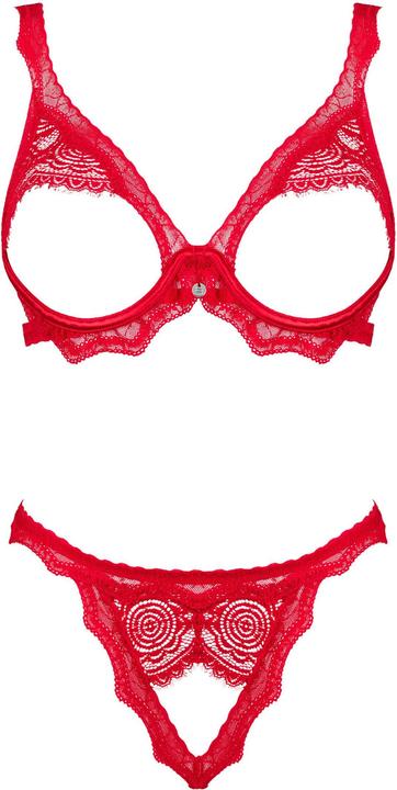 Actual product image Obsessive Bergamore 2-pcs Open Bra Set - Red (S)