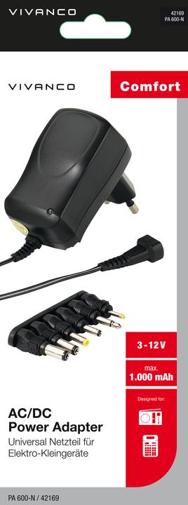 Produktbild Vivanco Universalnetzteil, 3 - 12V, 1.000mA, max. 7.2W schwarz