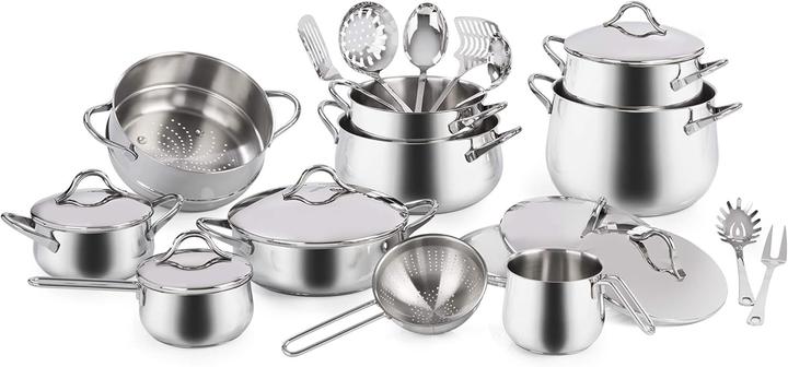 Barazzoni Mediterranean Drum Kit 24 pieces composition 1810 made in Italy stainless steel 1810 (Casserole + stew pot, Pot, Stainless steel)