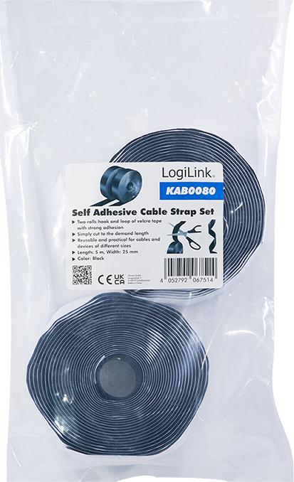 Productafbeelding LogiLink Zelfklevende klittenbandset, zwart, 25 mm breed, rol, 5 m (25 mm)