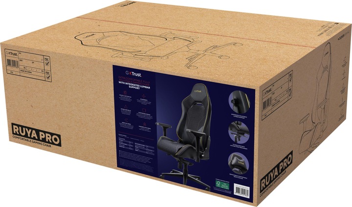 Produktbild Trust GXT 721 Ruya Pro, Universal-Gamingstuhl, 150 kg, 195 cm, Schwarz, Aluminium, Schwarz