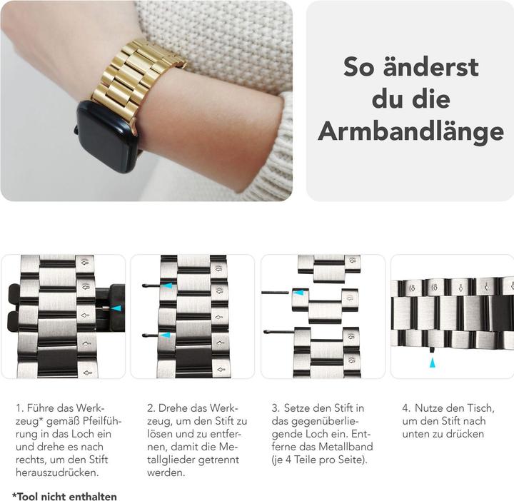 Produktbild Nalia Mova Edelstahl-Armband für Apple Watch, Metallarmband gebürstet - Stabil, Rostfrei & Matt (Edelstahl 316L)