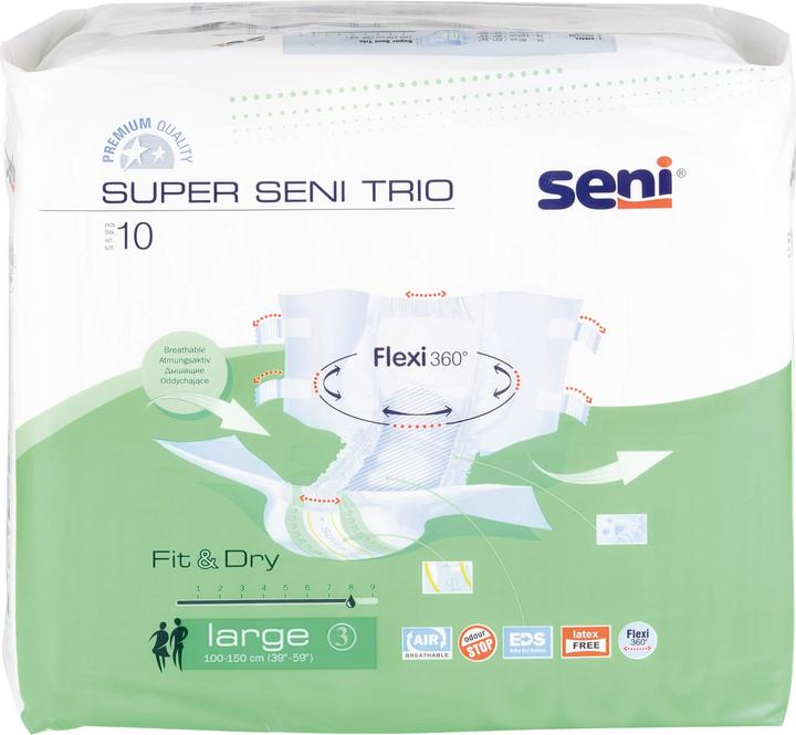 Produktbild Seni Trio Windelhosen L atmungsaktiv Hüftumfang 100-150cm 8 Tropfen (10 x, Large)