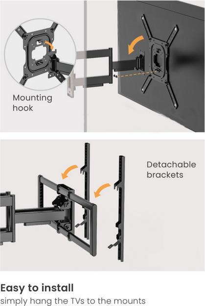 Immagine prodotto equip Supporto a parete 43"-100"/1TFT 60kg inclinazione a 2 snodi bw (Muro, 100", 60 kg)