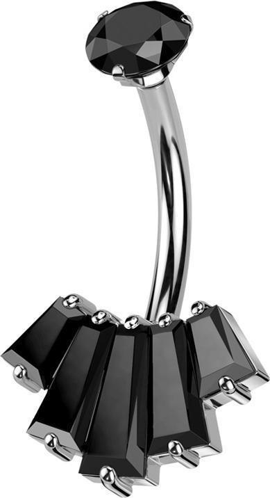 Immagine prodotto Star Piercing Filo interno Banana argento cristallo nero set e cinque cristalli Baquette nero (Ottone, Acciaio chirurgico 316L)