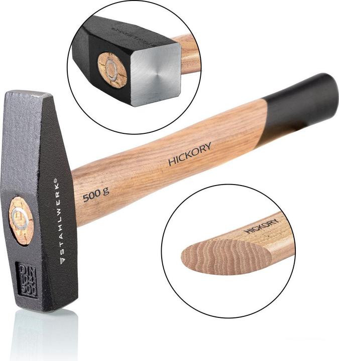 Actual product image Stahlwerk Hammer 500g locksmith's hammer robust steel head, hickory wood handle (500 g)