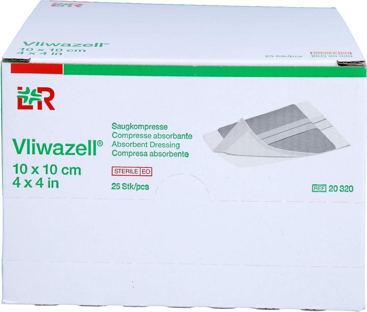 Produktbild L&R Vliwazell hochsaugfähige Universalkompresse steril 10 cm x 10 cm, 25 St. Kompressen