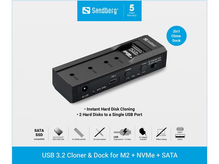 Produktbild Sandberg USB-3 Cloner+Dock M2+NVMe+SATA