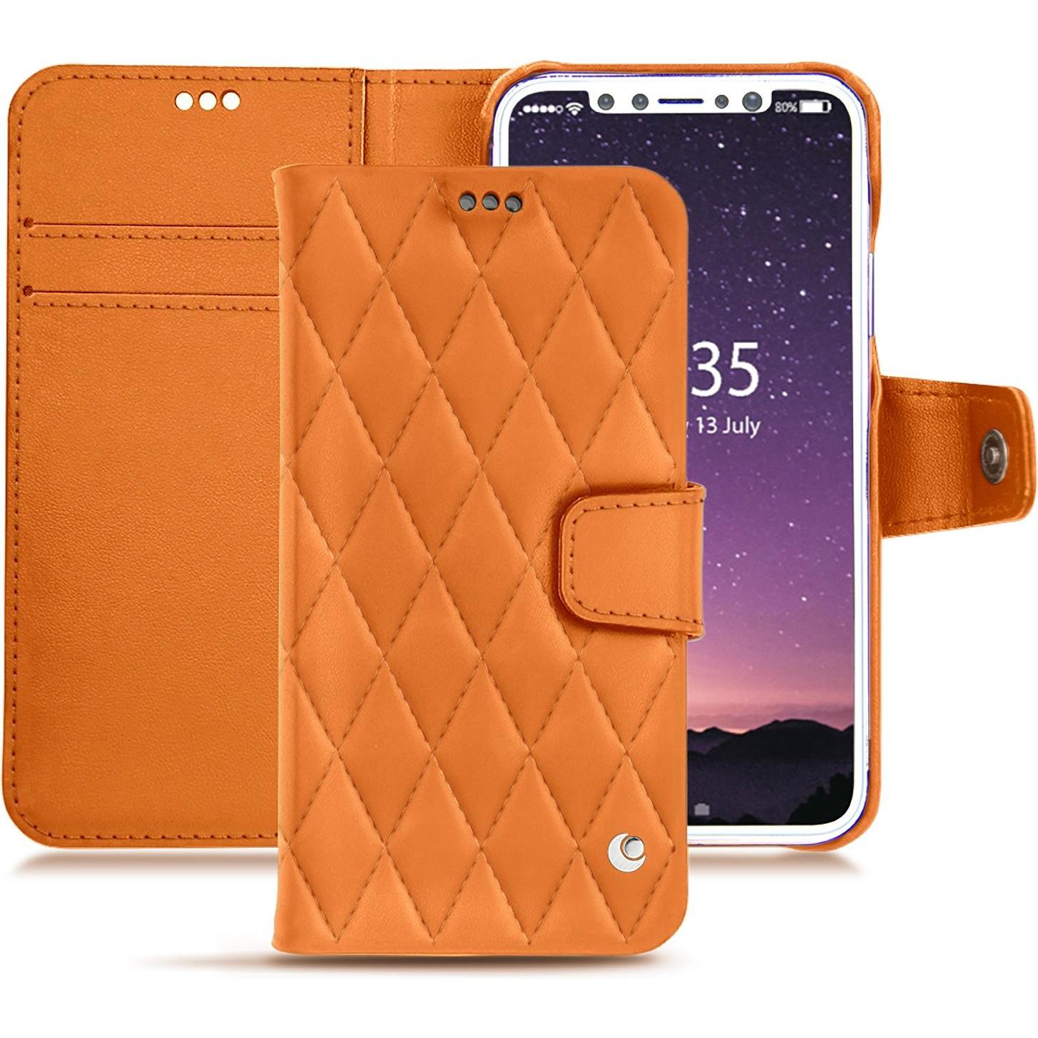 Noreve Lederschutzhülle Wallet (Apple iPhone X), Smartphone Hülle, Orange