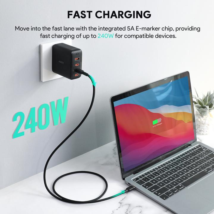 Actual product image Aukey USB C – USB C (1.80 m, USB 2.0, 240 W)