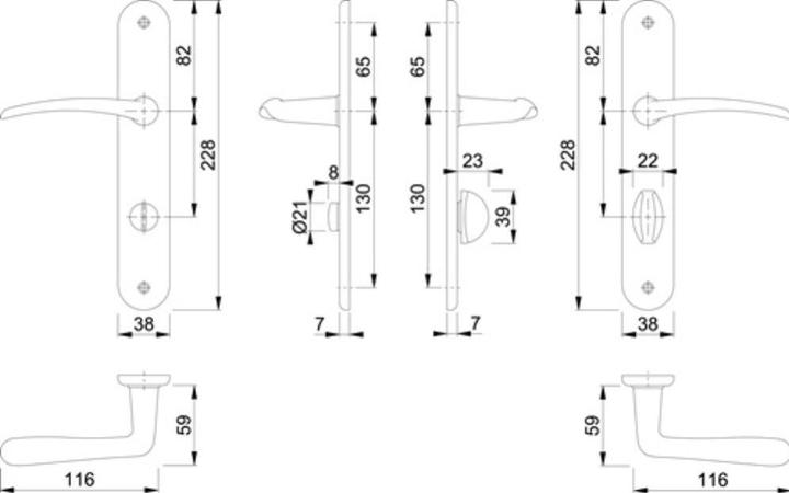 Produktbild Hoppe Langschildgarnitur Istanbul M171/332P Messing F71 SK/OL 78 mm DIN rechts (Türschildgarnitur)