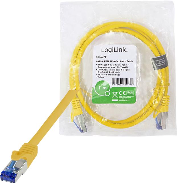 Actual product image LogiLink Patch cable Ultraflex, Cat.6A, S/FTP, 1.0 m, yellow (S/FTP, CAT6a, 1 m)