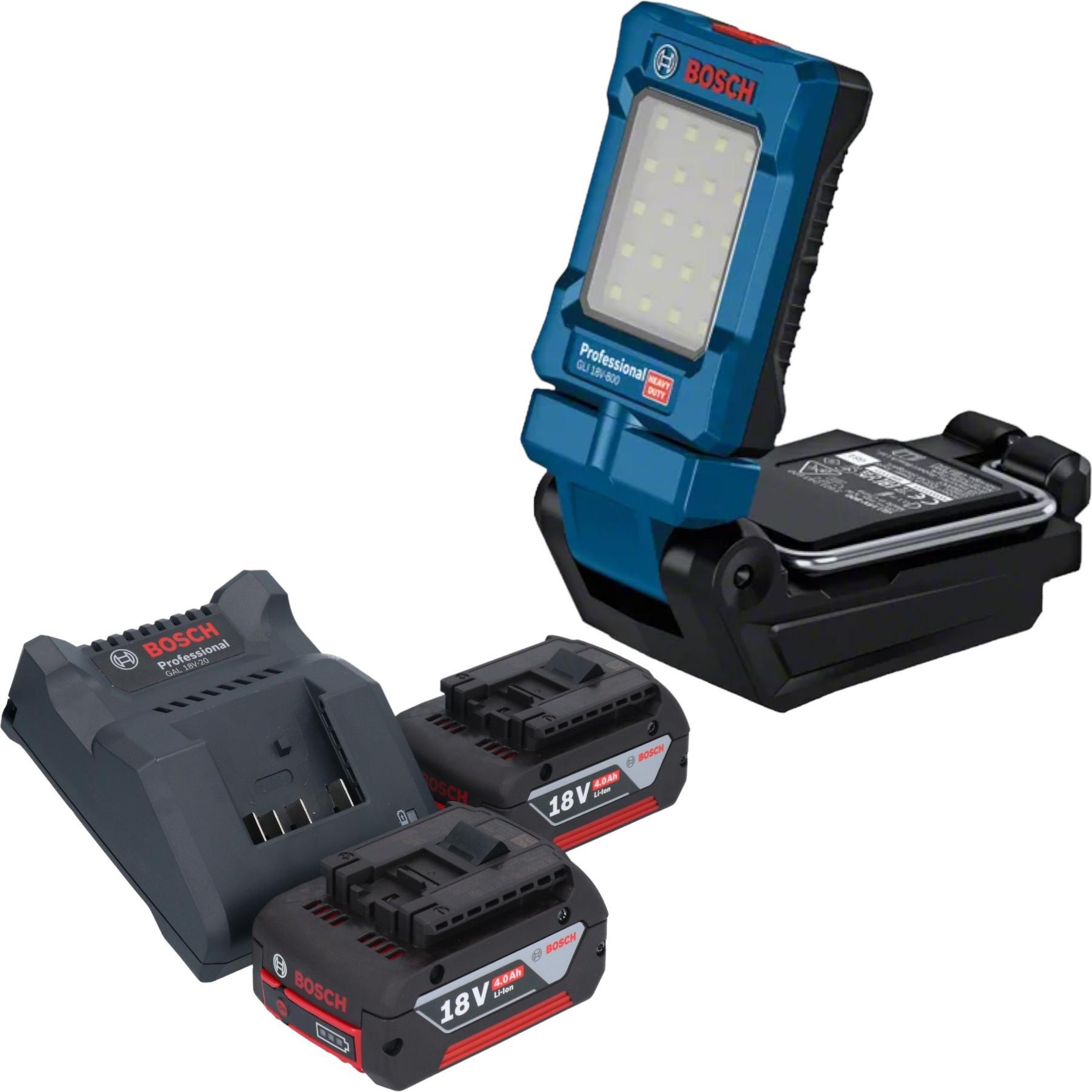 Bosch Professional, Arbeitsleuchte, Bosch GLI 18V-800 Professional Akku Leuchte 18 V 800 lm + 2x Akku 4,0 Ah + Ladegerät...
