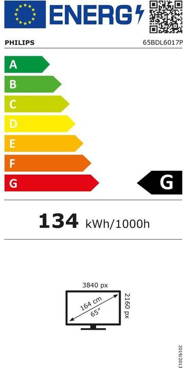 Label énergétique Philips P-Line 65BDL6017P 165,1cm(65") 24/7/UHD (Speditionsversand) (3840 x 2160 pixels, 64.50")