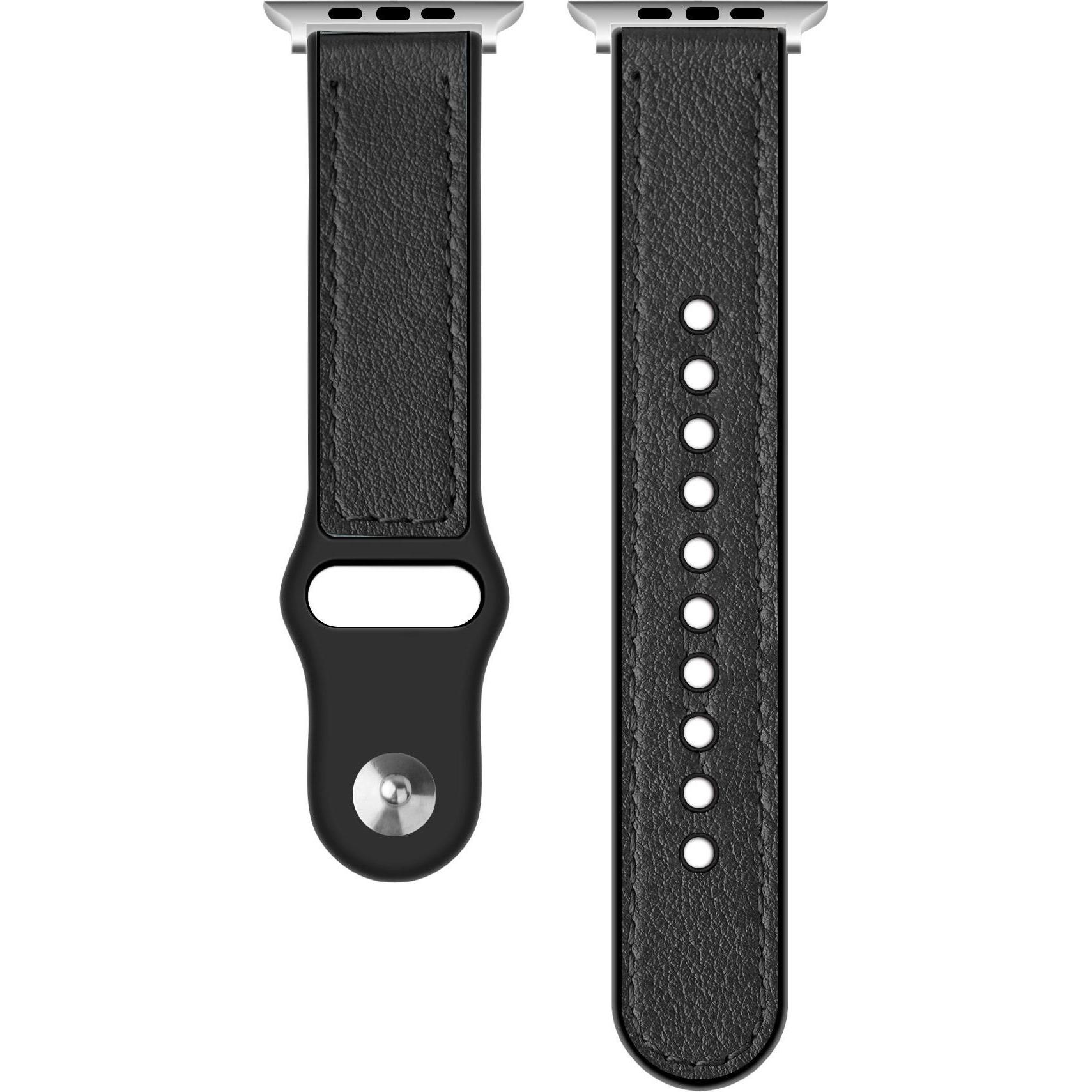 Strap-it Leder-Hybridarmband (Leder und Silikon, Apple Watch), Uhrenarmband, Schwarz