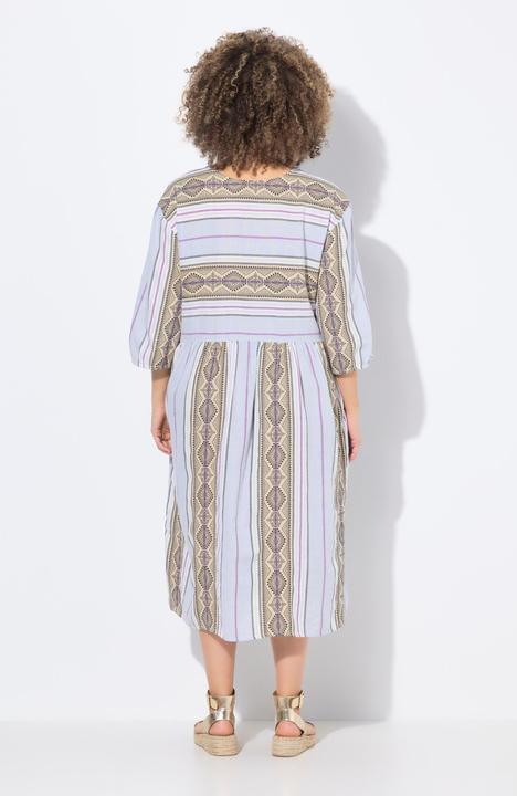 Actual product image Ulla Popken Mixed Stripe 3/4 Sleeve A-Line Dress (54)