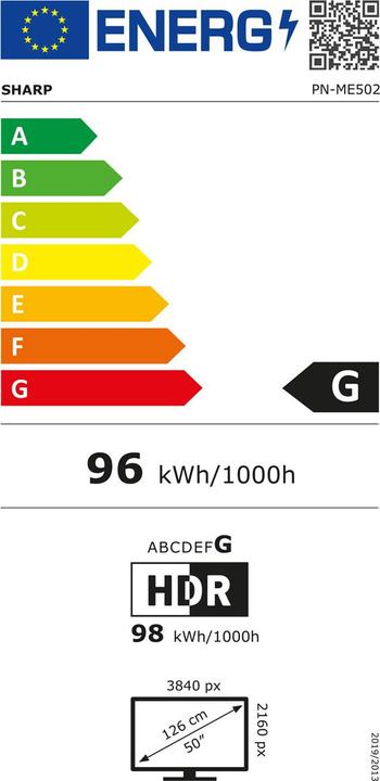 Energielabel NEC ME502 50IN LFD UHD 450cd/sqm (3840 x 2160 Pixels, 50")