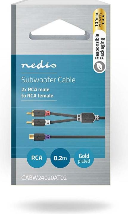 Image du produit Nedis Câble pour caisson de basses 2 x RCA mâle - RCA femelle 0,2 m (0.20 m, RCA)