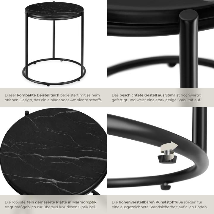 Image du produit tectake Table d'appoint Ellsa, plateau en marbre, structure en acier