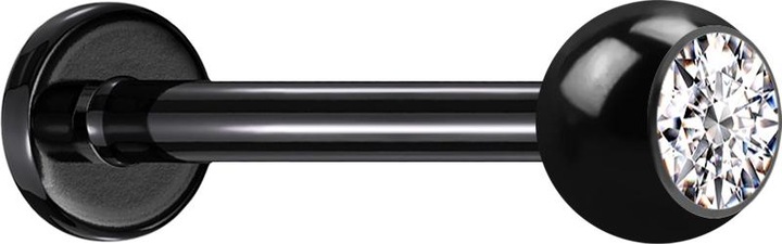 Image du produit Star Piercing Micro Threadless Labret noir avec boule de cristal argenté (Acier chirurgical 316L)