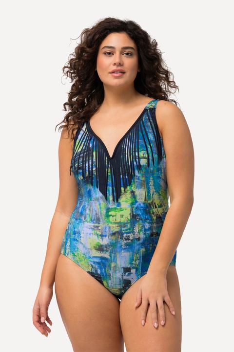 Image du produit Ulla Popken Maillot de bain à bonnets souples. Matière recyclée. Franges et décolleté en forme de coeur (60)