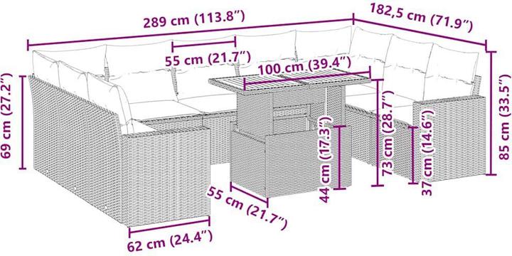 Image du produit vidaXL Meuble de jardin Canapé Salon de jardin Ensemble de jardin 10 pièces Beige