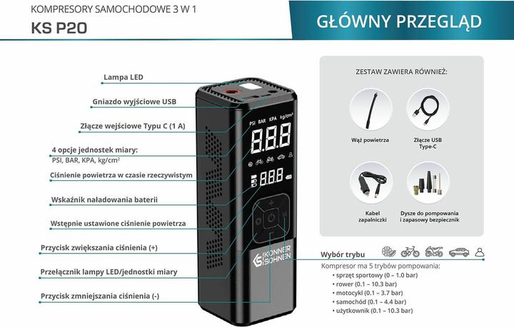 Produktbild Könner & Söhnen Kompresor samochodowy KS P20 KÖNNER&SÖHNEN (10.34 Bar)