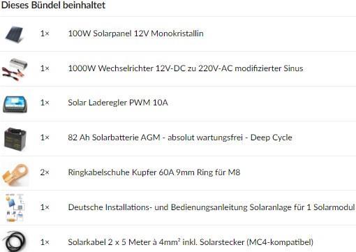 Produktbild Autosolar Solaranlage Set: 100W mit 82Ah AGM-Batterie und 1000W-Wechselrichter (100 W)
