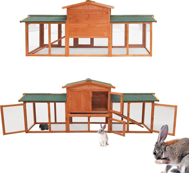 Produktbild Wiltec Hasenstall 2190x530x850mm Freilaufgehege Hasenkäfig Kleintierstall Fichte