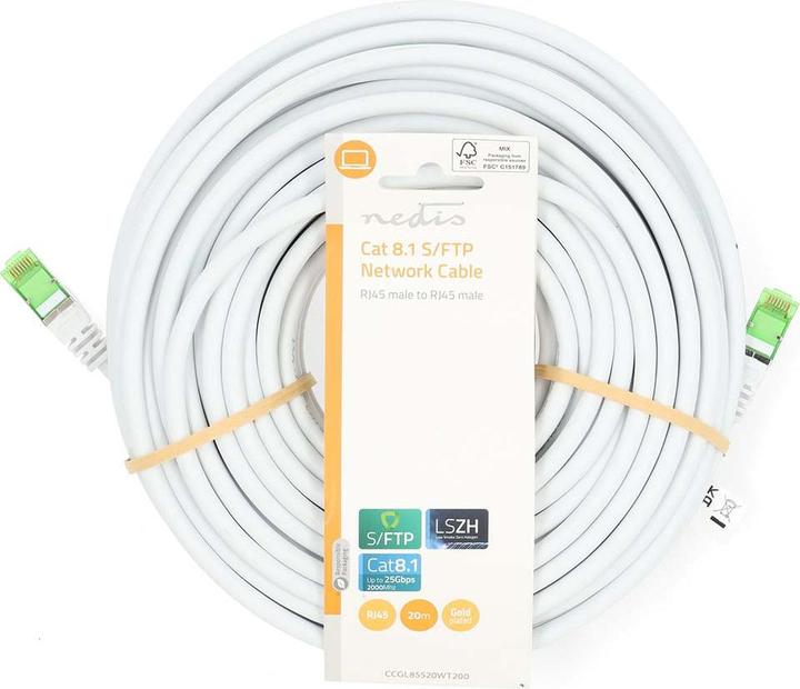 Produktbild Nedis Cat 8.1-Netzwerkkabel | S/FTP | RJ45 Stecker | RJ45 Stecker | 20.0 m | Rund | LSZH | Weiss | L (S/FTP, CAT8.1, 20 m)