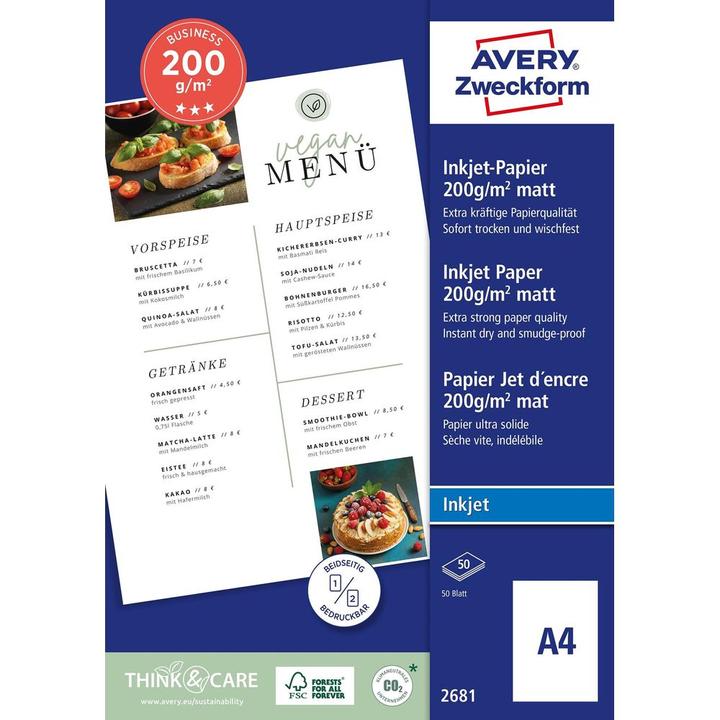 Actual product image Avery Business inkjet paper (200 g/m², A4, 50 x)