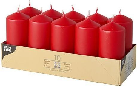Actual product image Papstar Pillar candles, 40 mm, red, pack of 10 Diameter: 40 mm, Height: 90 mm, Burn time: approx. 9 hours (10 pcs.)