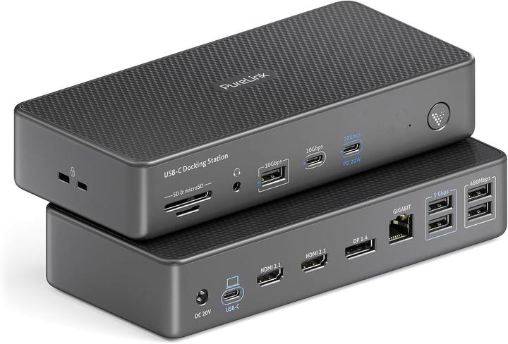Purelink Vuelogic - Dock - D220 - Dreifach-Display USB3.2 Gen2 MST Desk Dock - 8K-Unterstützung (USB-C, 15 Ports)