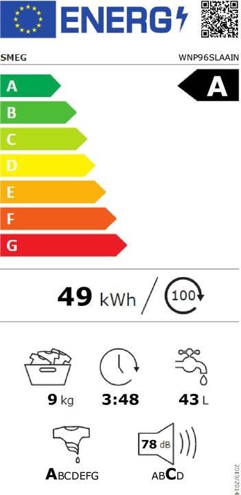 Energie-Label Smeg Pralka wolnostojąca WNP96SLAAIN (9 kg, Links)