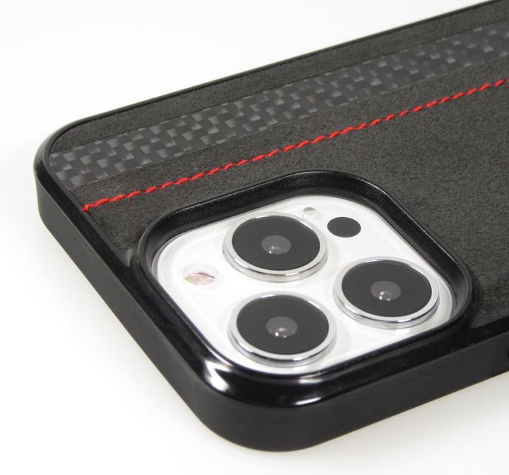 Produktbild Carbomile Hülle Alcantara und Carbon mit roten Nähten (Samsung Galaxy S24 Ultra)