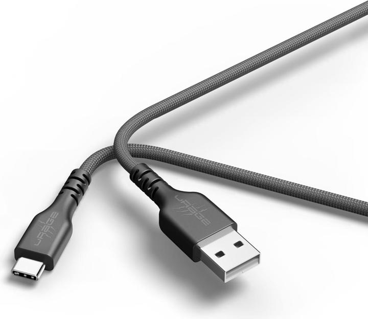 Actual product image Urage USB cable, uFlex, USB-A plug - USB-C plug, mesh, 2.20 m, black (2.20 m, USB 2.0)