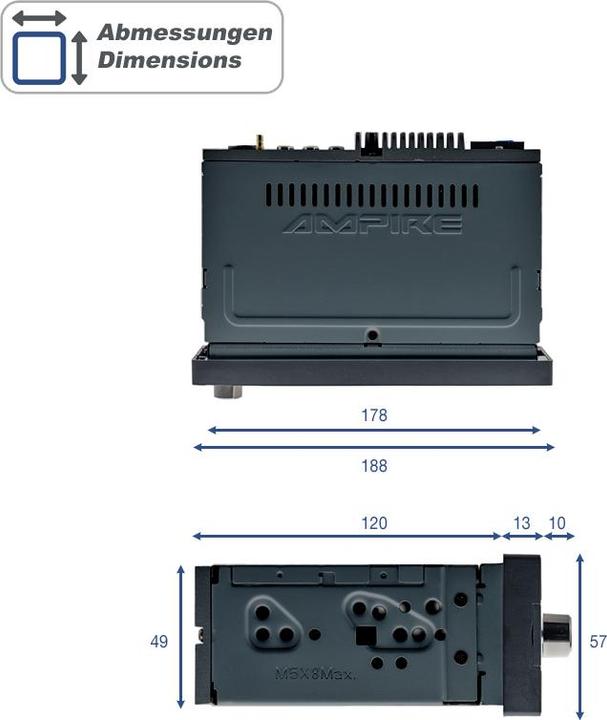 Image du produit Ampire Smartphone 1DIN Radio, 6.38 zoll Display,DAB, Wireless Apple CarPlay - Android (Apple Carplay, Voiture Android)