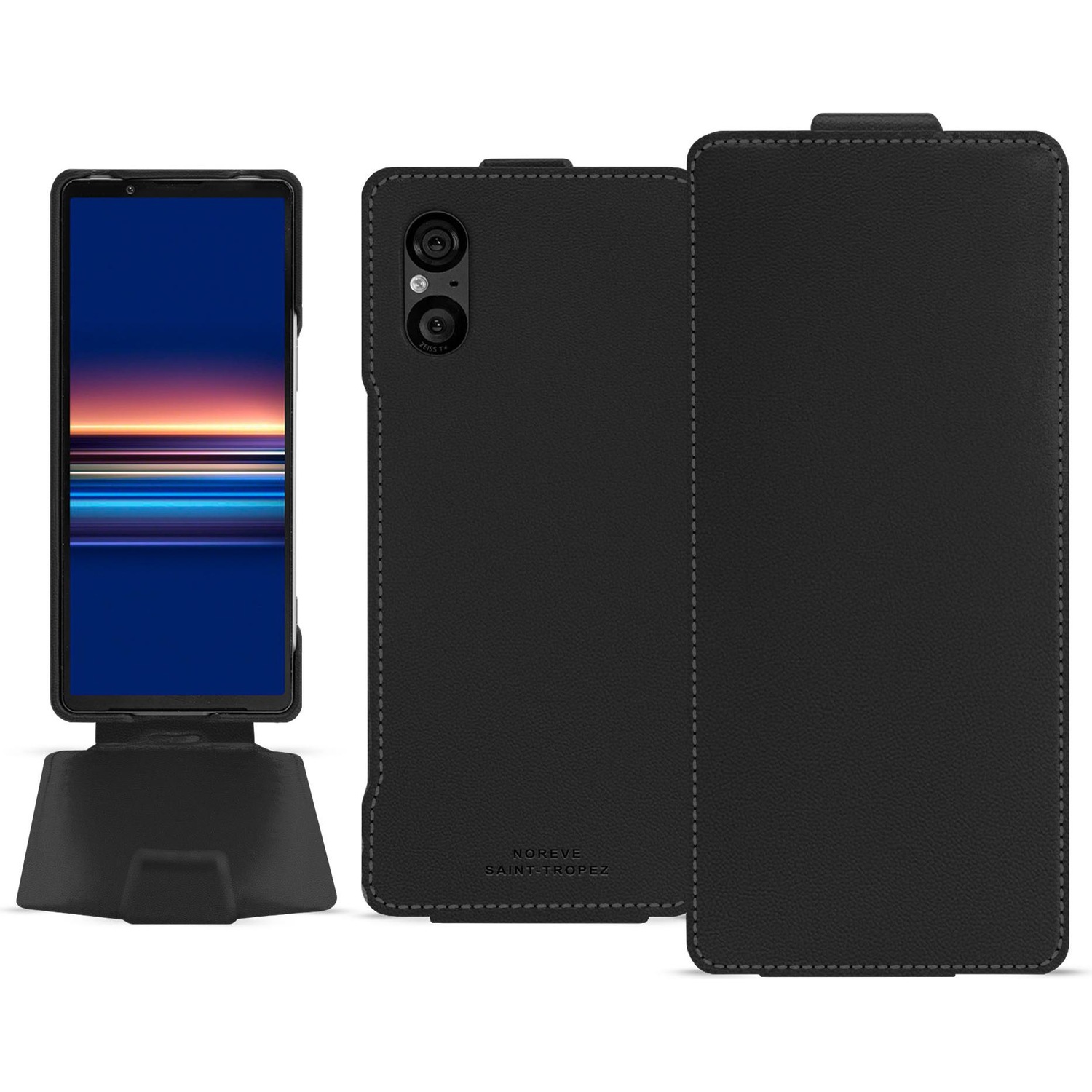 Noreve Lederschutzhülle vertikal (Sony Xperia 5 V), Smartphone Hülle, Schwarz
