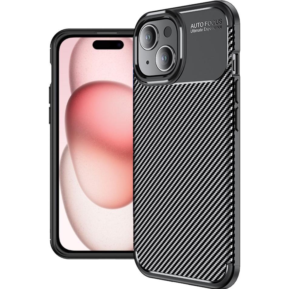 Screenguard Apple iPhone 15 Hülle Carbon Design TPU Case (Apple iPhone 15), Smartphone Hülle, Schwarz