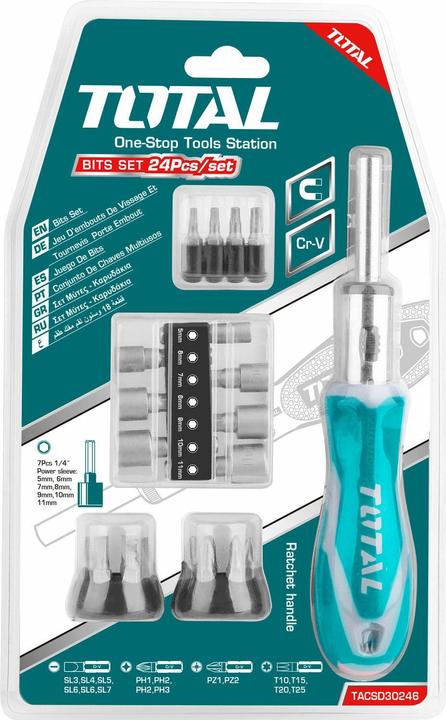 Total Tournevis à cliquet avec pointes, jeu de 24 pièces