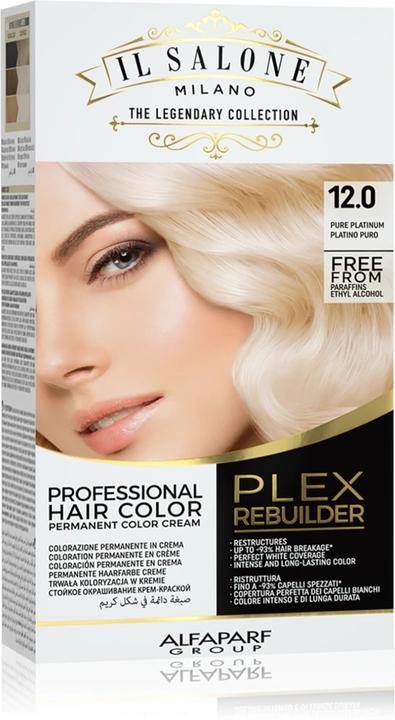 Actual product image Il Salone Milano Plex Rebuilder Permanent Hair Colour Cream 12.0 Pure Platinum Professional Hair Dye (12.0 Pure Platinum)