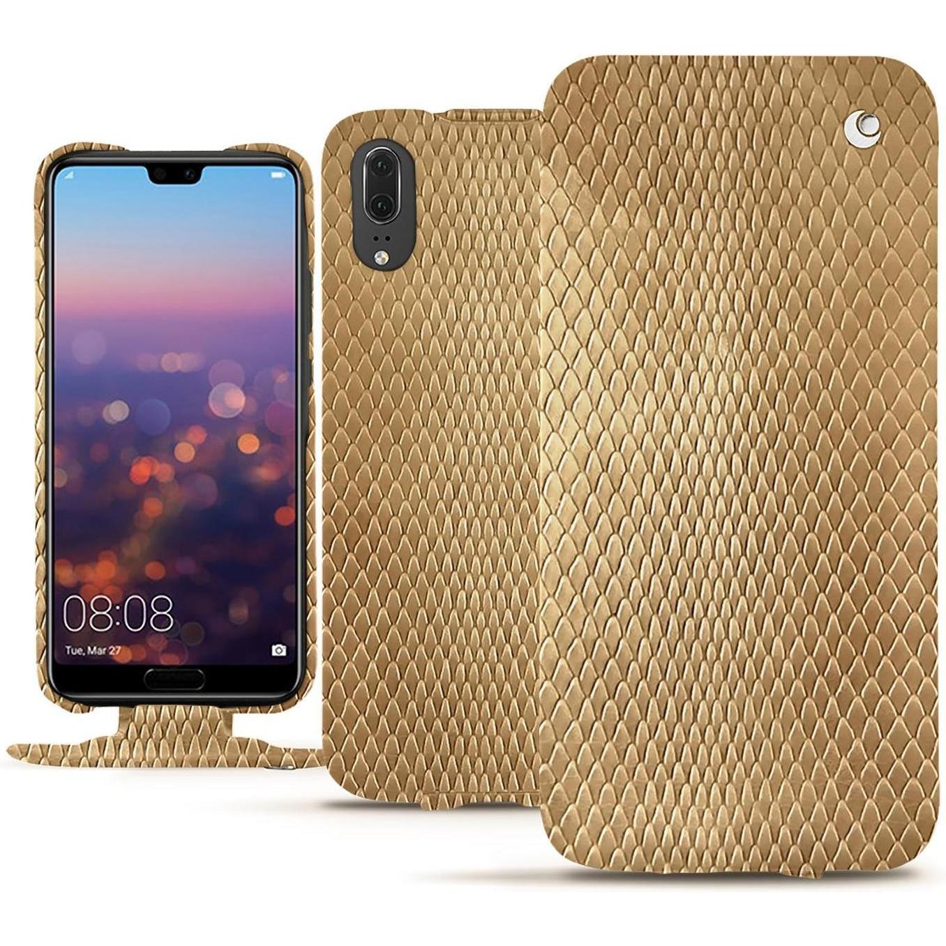 Noreve Lederschutzhülle vertikal (Huawei P20), Smartphone Hülle, Beige