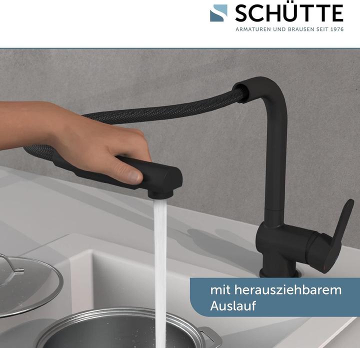 Actual product image Schütte Kitchen tap LONDON sink mixer Black matt Extendable Swivelling 79760