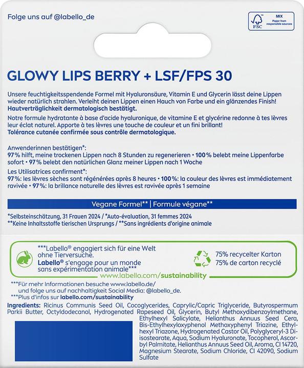 Immagine prodotto LABELLO Glowy Lips Berry Tinted LSF 30 (Trattamento labbra colorato, 10 ml)