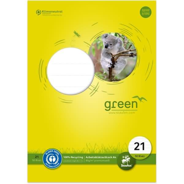 Thumbnail - Staufen, Heft + Block, Arbeitsblock green DIN A4 liniert Lineatur 21 (A4, Liniert, Harter Einband)