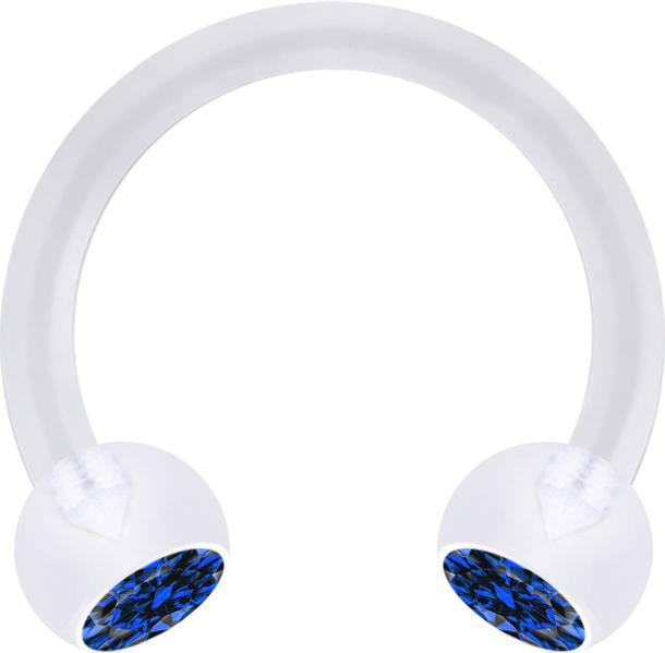 Image du produit Star Piercing Micro Circular Barbell transparent avec deux boules de cristal bleu foncé (sans laiton, Matières plastiques)