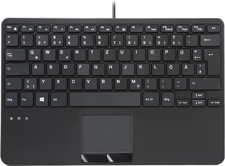 Actual product image Perixx PERIBOARD-525 EN B, wired mini USB keyboard with touchpad, scissor keys, 2 integrated USB ports (DE, Cable)