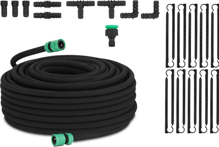 Produktbild Hillvert Tropfschlauch Bewässerung Perlschlauch 50 m Gartenbewässerung 20 Haken Hahnstück (Tropfschlauch + Tropfrohr)