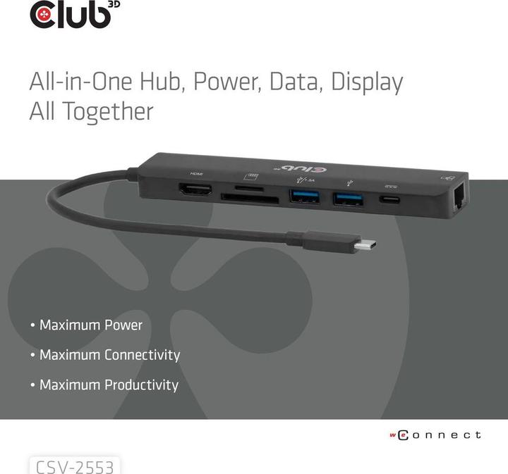 Produktbild Club 3D Club3D USB-C 7in1-HUB >HDMI/2xUSB/USB-C/LAN 4K60Hz PD100W retail (USB-C, 7 Ports)